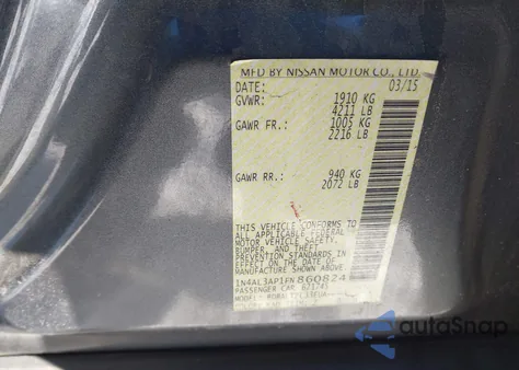 2015 Nissan Altima 2.5 Sl из США, поврежденный, VIN 1N4AL3AP1FN860824